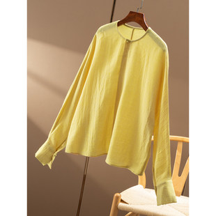 ￥569 春天家 简约精纺80支羊绒羊毛人字纹圆领衬衫 女6Y01 秒