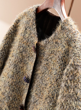 H春上7号 精致闪耀 法G含羊毛粗花呢90鹅绒圆领羽绒服外套D女7Y38