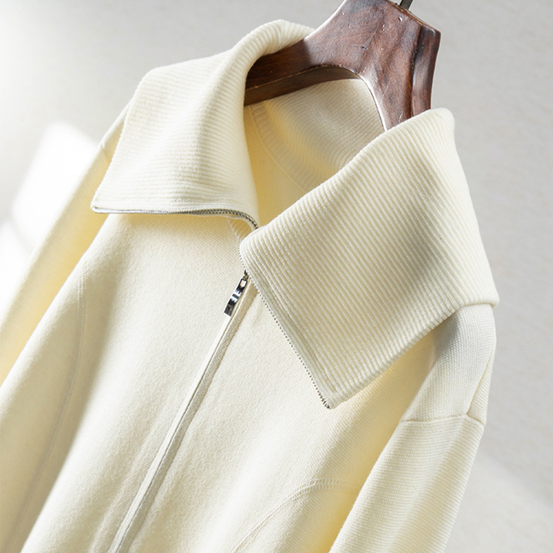 法柜精简含绵羊毛大翻领毛衣开衫