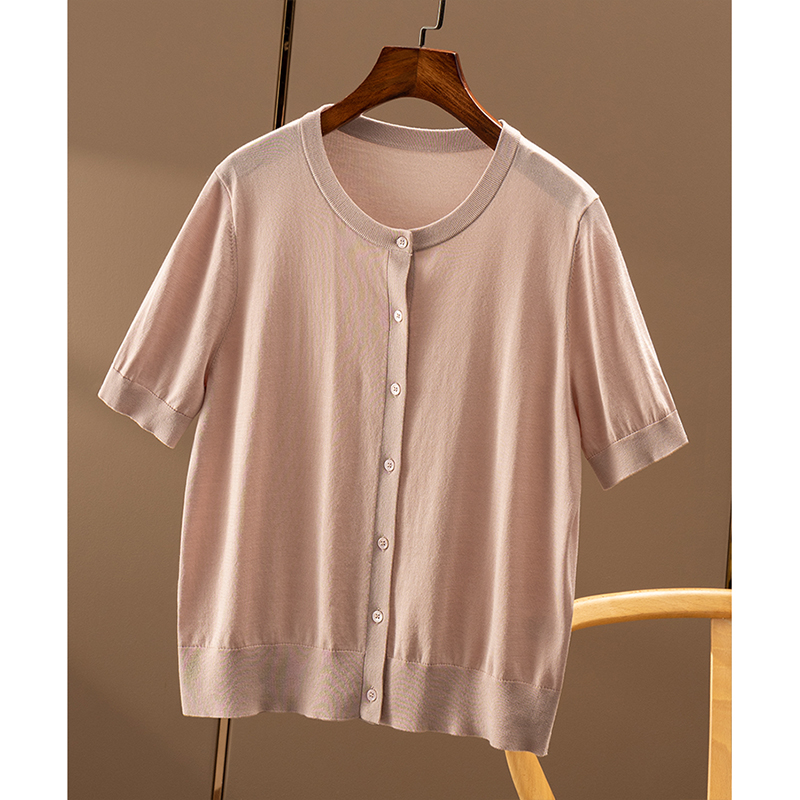 ￥219 秒！法柜兰精天丝+真丝圆领短袖针织开衫春天家女41A3