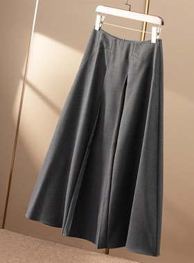 ￥519 秒！春天家 笈简通勤 含羊毛捏褶高腰A字半身裙女97C7