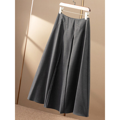 AA￥519 秒！春天家 笈简通勤 含羊毛捏褶高腰A字半身裙女97C7