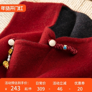 H春上7号 雅韵国风 新年红 双面异色羊毛羊绒毛呢马甲外套D女13G0