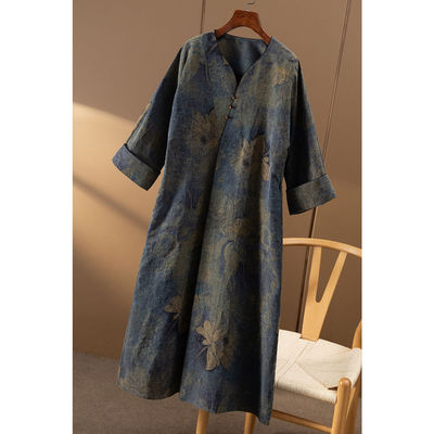 WW￥1180 秒！ 新中式重磅真丝古法香云纱袍子连衣裙女春天家7R50