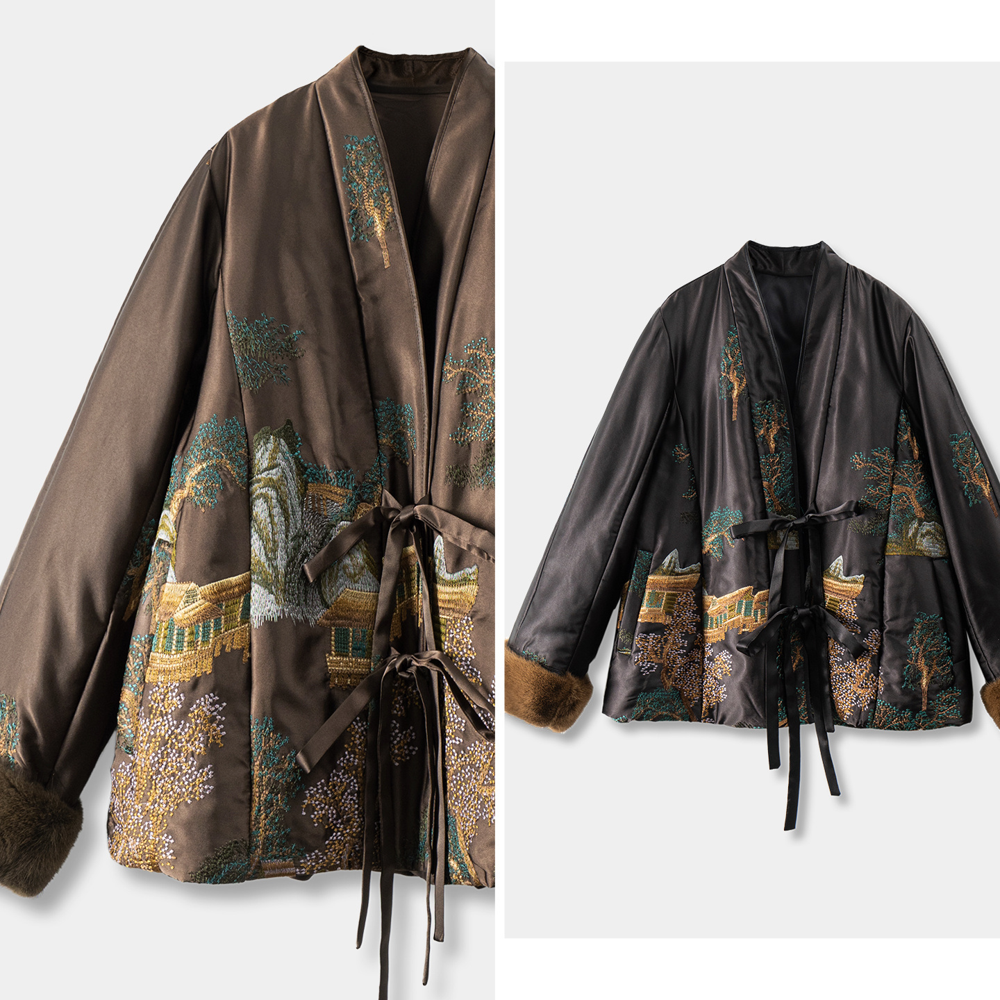 奢贵中式含真丝鹅绒水貂毛羽绒服