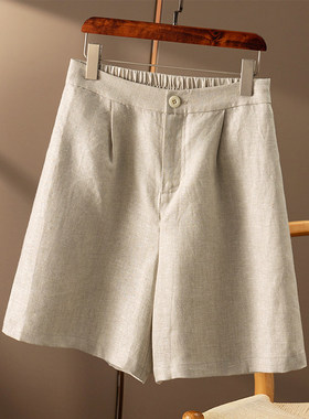 ￥359 秒！轻闪银丝亚麻后松紧腰阔腿中/短裤春天家女40C4