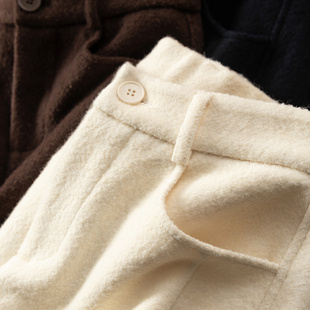 H春上7号 配短靴！法柜含羊毛高腰直筒阔腿毛呢八分裤D女46I9特