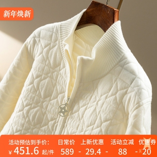 H春上7号 法柜笈简重工菱格绗缝100羊毛立领棉服D女60I2 温暖加倍