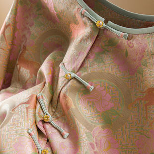 H春上7号 粉黛 非遗蜀锦 轻奢新中式重磅真丝提花圆领外套女08L2