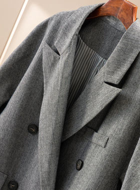 H春上7号 腔调通勤 法柜早春含羊毛人字纹双排扣西装外套D女12K6