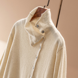 女67F9 法柜100山羊绒斜襟高领收腰毛衣开衫 特 如此温柔 H春上7号