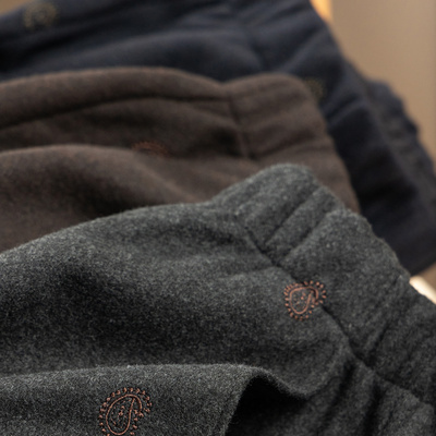 法G羊毛醋酸弯刀阔腿九分毛呢裤