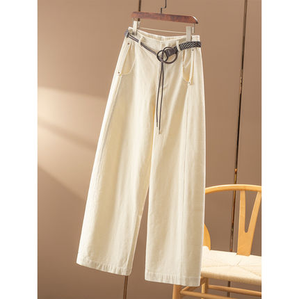 ￥329 秒！春天家 复古文艺 灯芯绒高腰直筒阔腿裤女7Y21