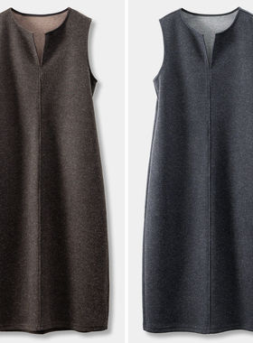 H春上7号 优雅秋冬 法柜笈简含羊毛毛呢无袖背心连衣裙女85F4 特