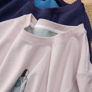 T恤D女95I1 北欧艺术女孩印花100棉圆领短袖 特 时髦异色 H春上7号