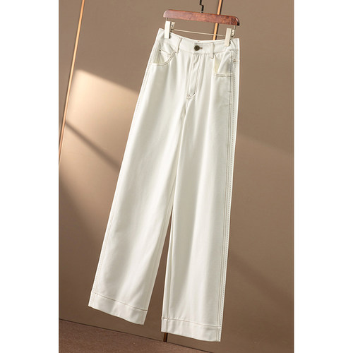 ￥259 秒！春天家 柔软 含天丝撞色明线高腰直筒阔腿裤女3Y16