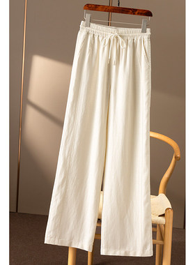 WW￥239 秒！ 法G人字纹肌理天丝亚麻高腰直筒阔腿裤春天家女4W68