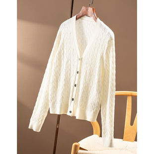 法柜60支精纺羊毛真丝复古绞花针织开衫 春天家 02F6 秒 ￥369