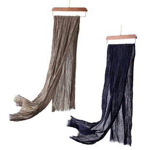 特 法G文艺重工压褶100亚麻长围巾披肩女57I5 H春上7号 造型加分