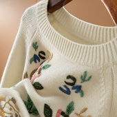 法柜重工钉珠刺绣100山羊绒圆领毛衣D69F5 H春上7号 清货福利 特