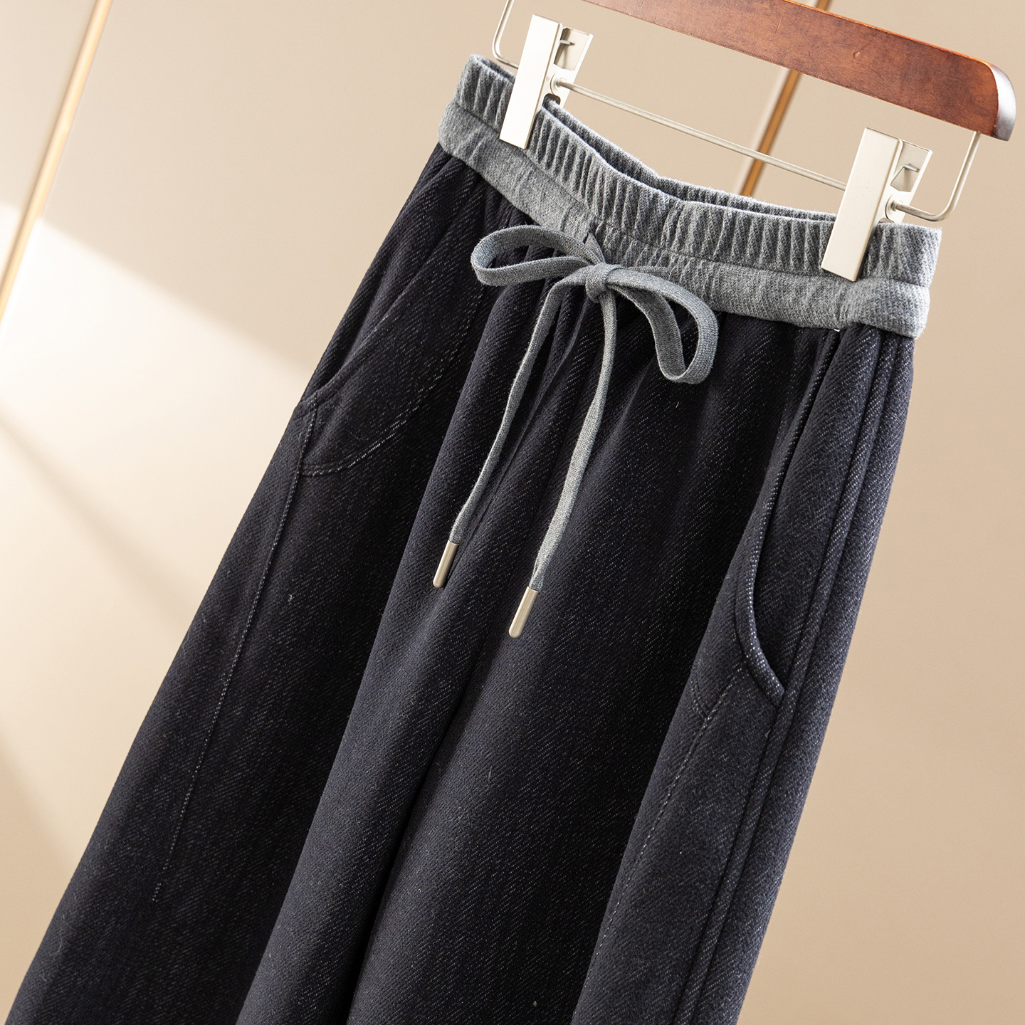 法G醋酸羊毛高腰加厚香蕉阔腿裤