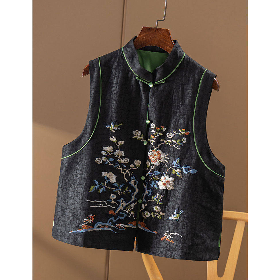 ￥699 秒！ 新中式重工刺绣真丝香云纱龟裂纹马甲女春天家1V19,女装/女士精品,马夹,淘宝优惠券,粉丝福利购,淘宝优惠卷