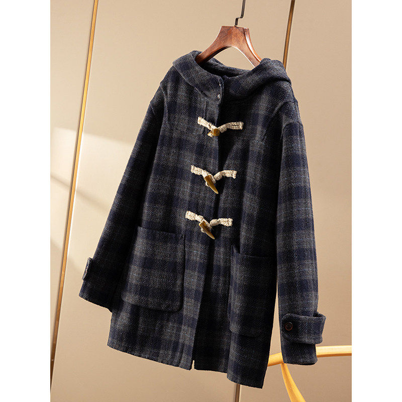 ￥649 秒！春天家学院风含羊毛牛角扣连帽短大衣外套女4Y70