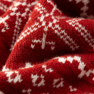 毛衣D女71F7 法柜100羊毛复古提花圆领长袖 H春上7号 圣诞红费尔岛