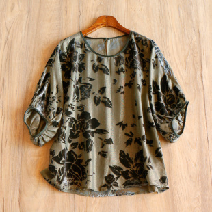 Blouse春上7号女29C9 法G含真丝金皮丝绒剪花圆领衬衫 ￥689 秒