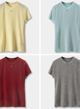 H春上7号 法柜抗起球美丽诺羊毛圆领短袖T恤女23K1