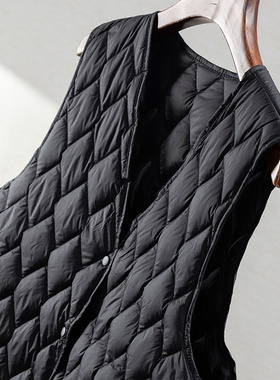 H春上7号 叠穿暖炸 法G菱格绗缝90绒V领羽绒马甲downjacket女04I1