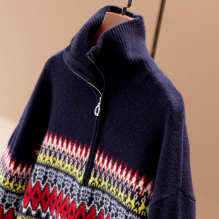 特 英柜100山羊绒提花高^Polo领毛衣D女15J5 H春上7号 高知费尔岛