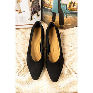 AA¥299 秒!春天家 通勤复古优雅磨砂羊皮方头粗跟单鞋女09I1