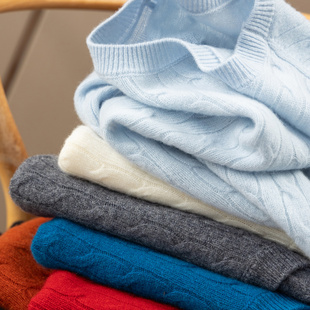 H春上7号 法柜复古立体绞花100羊毛圆领毛衣女30I4特 温暖实穿