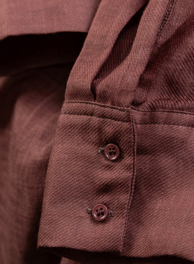 H春上7号 高级松弛 法柜苎麻大廓形V领牛角袖衬衫Blouse女24E2 特