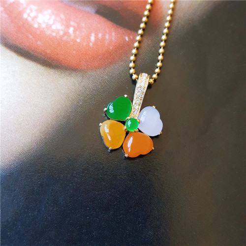 汉桑原创18k金冰种翡翠爱心吊坠