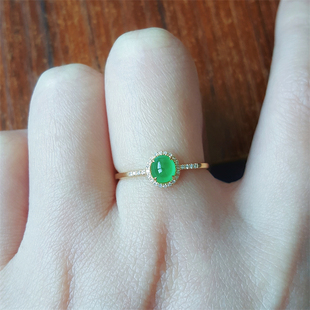 现货冰种玉戒指缅甸翡翠戒指天然a级翡翠蛋面戒指18k金翡翠戒指