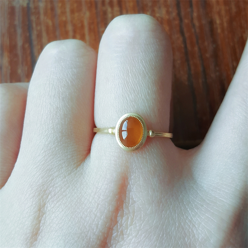 天然缅甸a级翡翠橘翡翠蛋面戒指