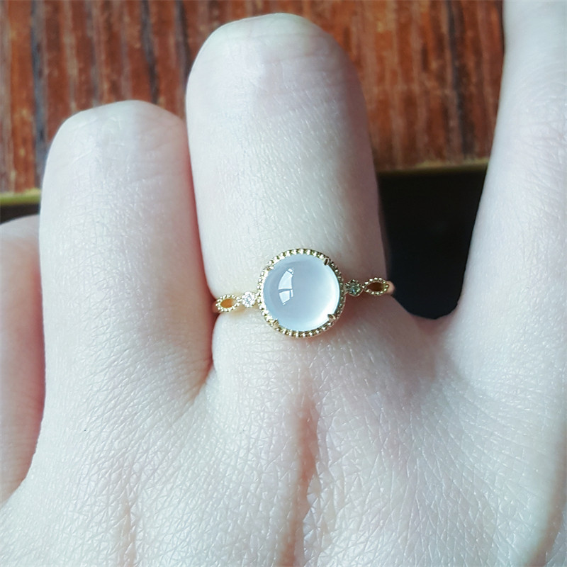 现货玉戒指天然缅甸a级翡翠戒指18k金镶嵌冰种翡翠蛋面戒指正品