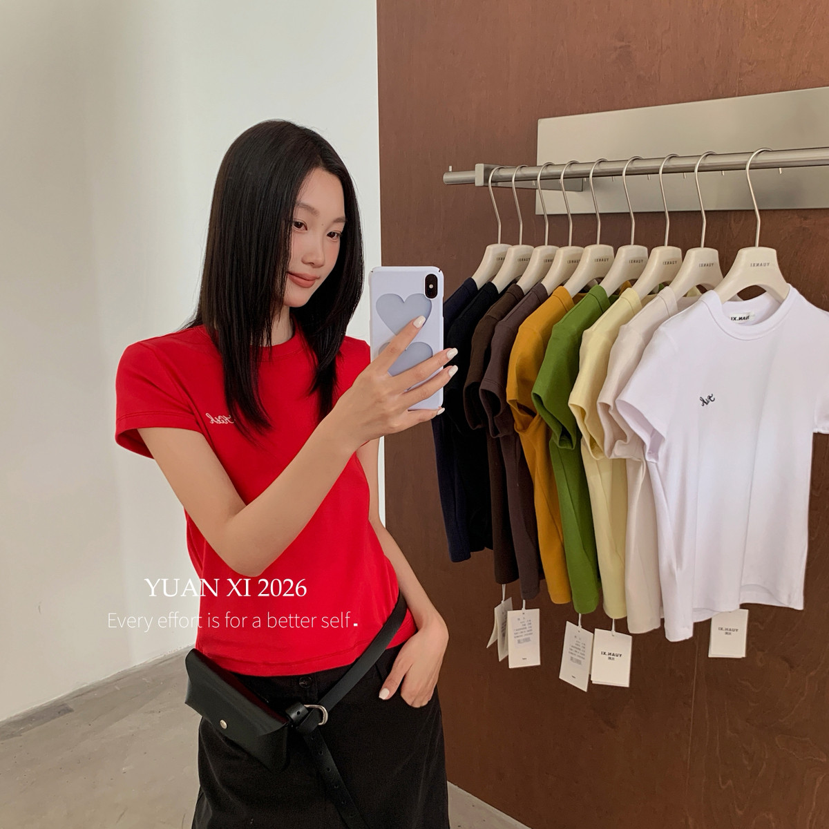 元熙韩版刺绣字母正肩短袖T恤短款套头女士圆领上衣简约合身