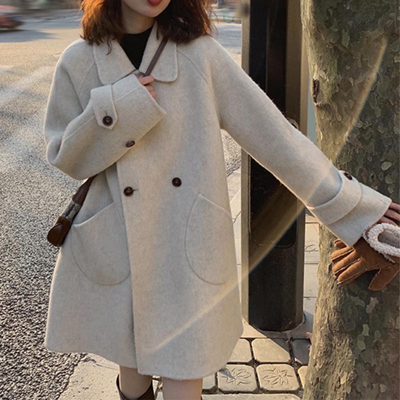 羊毛大衣短款法式斗篷双面毛呢