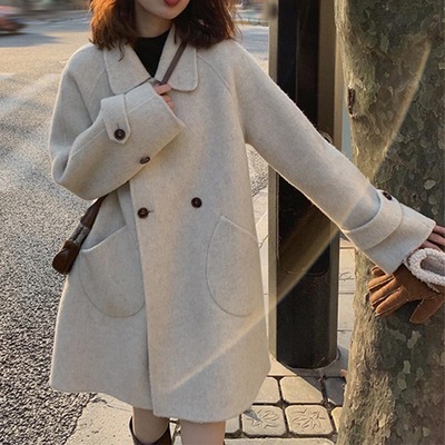 羊毛大衣短款法式斗篷双面毛呢