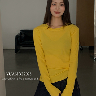 内搭修身 四季 微透打底衫 慵懒好穿棉麻面膜长袖 显瘦女套头 T恤秋季