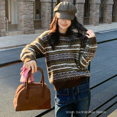 韩系复古秋冬费尔岛套头毛衣