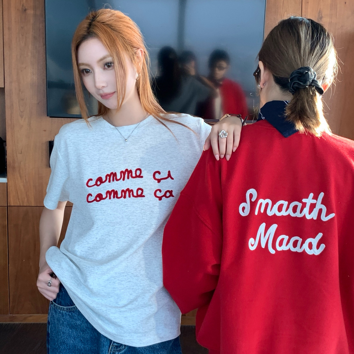 法式复古绣花宽松短袖T恤套头女士圆领字母刺绣春夏休闲上衣