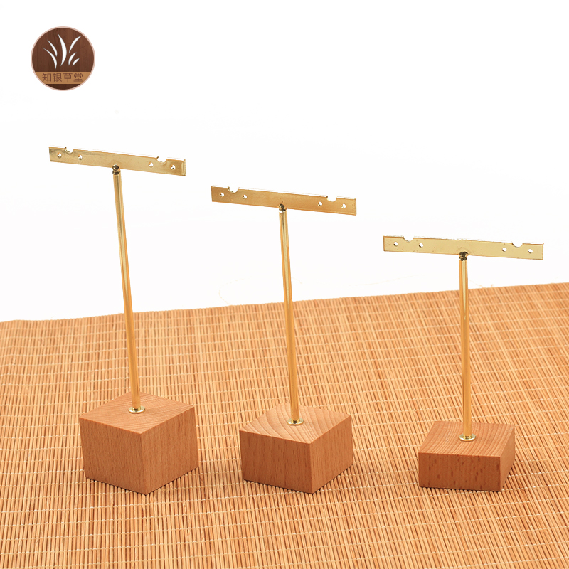 实木077方底耳坠架4孔金色耳坠耳环耳饰收纳展示道具展示架店用
