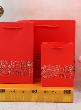 红色民族风手提袋珠宝首饰包装袋子饰品店购物纸袋喜庆礼品袋 F13