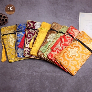 10*19 长方形祥云拉链经书袋抄经笔袋佛珠袋缎面收纳首饰袋礼品袋