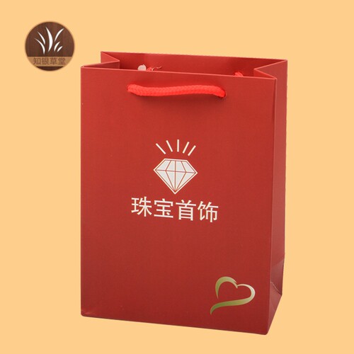 暗红心形珠宝玉器礼品纸袋手提袋烫金首饰包装盒袋文玩袋定制LOGO - 封面