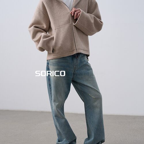 「SORICO」 北欧极简风重磅羊毛静奢连帽双面呢拉链外套卫衣